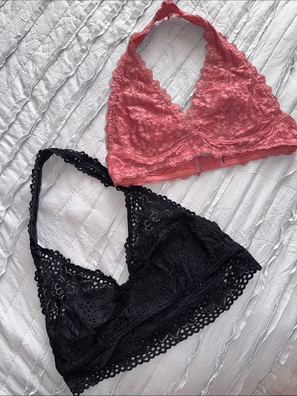 aerie Lace Bralette Set in Coral Pink and Black